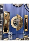 3’lü Gold Aynalı 70 cm Çapında Yelpaze Saat ve 25*90 cm Gold Aynalar Seti