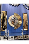 3’lü Gold Aynalı 70 cm Çapında Yelpaze Saat ve 25*90 cm Gold Aynalar Seti