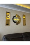 3’lü Gold Aynalı 70 cm Yelpaze Saat ve 25*90 cm Gold Aynalar Seti