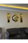 3’lü Gold Aynalı 70 cm Yelpaze Saat ve 25*90 cm Gold Aynalar Seti