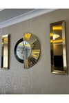 3’lü Gold Aynalı 70 cm Yelpaze Saat ve 25*90 cm Gold Aynalar Seti