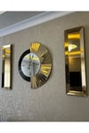 3’lü Gold Aynalı 70 cm Yelpaze Saat ve 25*90 cm Gold Aynalar Seti