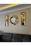 3’lü Gold Aynalı 70 cm Yelpaze Saat ve 25*90 cm Gold Aynalar Seti