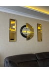 3’lü Gold Aynalı 70 cm Yelpaze Saat ve 25*90 cm Gold Aynalar Seti
