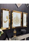 3 lü GOLD AYNALI AYETEL KÜRSİ, ELİF VE VAV TABLO SET