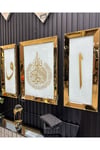 3 lü GOLD AYNALI AYETEL KÜRSİ, ELİF VE VAV TABLO SET