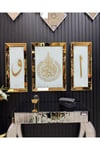 3 lü GOLD AYNALI AYETEL KÜRSİ, ELİF VE VAV TABLO SET