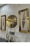 3’lü Gold Renk Ritmik Saat ve Tüy Tablo Seti