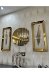 3’lü Gold Renk Ritmik Saat ve Tüy Tablo Seti