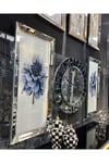 3’lü Gümüş Çizgi Saat ve 40*90 cm Mavi Çiçekler Tablo Seti