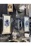3’lü Gümüş Çizgi Saat ve 40*90 cm Mavi Çiçekler Tablo Seti