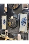 3’lü Gümüş Çizgi Saat ve 40*90 cm Mavi Çiçekler Tablo Seti
