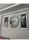 3’lü Gümüş Renk 65 cm Piyano Saat ve 30x70 cm Tüy Tablo Seti