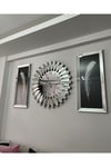 3’lü Gümüş Renk 65 cm Piyano Saat ve 30x70 cm Tüy Tablo Seti