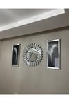 3’lü Gümüş Renk 65 cm Piyano Saat ve 30x70 cm Tüy Tablo Seti