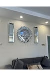 3’lü Gümüş Renk 83 Cm Saat Ve 25*90 Cm Aynalar Set