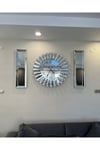 3’lü Gümüş Renk 83 Cm Saat Ve 25*90 Cm Aynalar Set