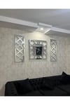 3’lü Gümüş X Model Duvar Saati(80*80 cm) ve Dekoratif Aynalar Seti(35*100 cm)