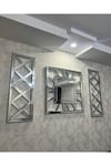 3’lü Gümüş X Model Duvar Saati(80*80 cm) ve Dekoratif Aynalar Seti(35*100 cm)