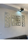 3’lü Gümüş X Model Duvar Saati(80*80 cm) ve Dekoratif Aynalar Seti(35*100 cm)