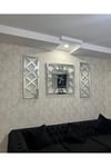 3’lü Gümüş X Model Duvar Saati(80*80 cm) ve Dekoratif Aynalar Seti(35*100 cm)