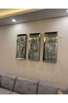 3’lü Her Biri 30*70 cm Bronz Aynalı Güz Yaprakları Tablo Seti