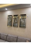 3’lü Her Biri 30*70 cm Bronz Aynalı Güz Yaprakları Tablo Seti