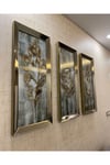 3’lü Her Biri 30*70 cm Bronz Aynalı Güz Yaprakları Tablo Seti