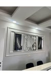 3’lü X Model 80*80 cm Aynalı Duvar Saati ve 40*90 cm Tüy Tablolar
