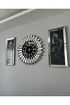 65 cm Gümüş Renk Piyano Saat ve 30*70 cm Gümüş Aynalı Tablo Set