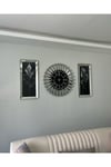 65 cm Gümüş Renk Piyano Saat ve 30*70 cm Gümüş Aynalı Tablo Set