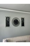 65 cm Gümüş Renk Piyano Saat ve 30*70 cm Gümüş Aynalı Tablo Set