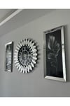 65 cm Gümüş Renk Piyano Saat ve 30*70 cm Gümüş Aynalı Tablo Set