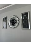 65 cm Gümüş Renk Piyano Saat ve 30*70 cm Gümüş Aynalı Tablo Set