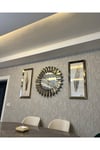 Bronz Aynalı 65 cm Çapında Saat ve 30x70 cm Tablolar 3’lü Set