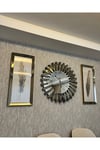 Bronz Aynalı 65 cm Çapında Saat ve 30x70 cm Tablolar 3’lü Set