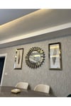 Bronz Aynalı 65 cm Çapında Saat ve 30x70 cm Tablolar 3’lü Set