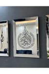 GÜMÜŞ AYNALI, AYNAYA SİM İŞLEMELİ AYETEL KÜRSİ, ALLAH VE MUHAMMED TABLO SET