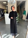 Niliwi Garantili Düğme Detaylı Çift Dokulu Triko Elbise - Siyah / Füme