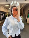 Pamuklu İstiridye Kesim İnci Düğmeli Gömlekli Etekli Takım - Mavi / Kahve