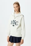 Koton Dik Yaka Yarım Fermuarlı Kolej Baskılı Şardonlu Oversize Sweatshirt