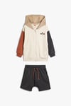 Koton Erkek Bebek Kapşonlu Fermuarlı Sweatshirt ve Şort Set Pamuklu