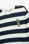Koton Erkek Bebek Pamuklu Şardonlu Uzun Kollu Bisiklet Yaka Dinozor Baskılı Çizgili Sweatshirt