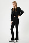 Koton İspanyol Paça Tayt Pantolon Nervürlü Yüksek Bel Slim Fit