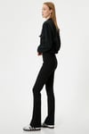 Koton İspanyol Paça Tayt Pantolon Nervürlü Yüksek Bel Slim Fit