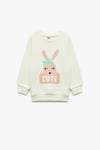 Koton Kız Bebek Bisiklet Yaka Nakışlı Dokulu Uzun Kollu Sweatshirt