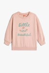Koton Kız Bebek Çiçek Baskılı Sweatshirt Uzun Kollu Bisiklet Yaka Şardonlu Pamuklu