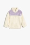 Koton Kız Bebek Peluş Sweatshirt Dik Yaka Uzun Kollu Yarım Fermuarlı
