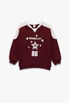 Koton Kız Bebek Şardonlu Pamuklu Uzun Kollu Renk Kontrastlı V Yaka Baskılı Sweatshirt
