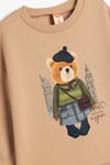 Koton Kız Bebek Sweatshirt Ayıcık Baskılı Uzun Kollu Bisiklet Yaka Pamuklu Şardonlu